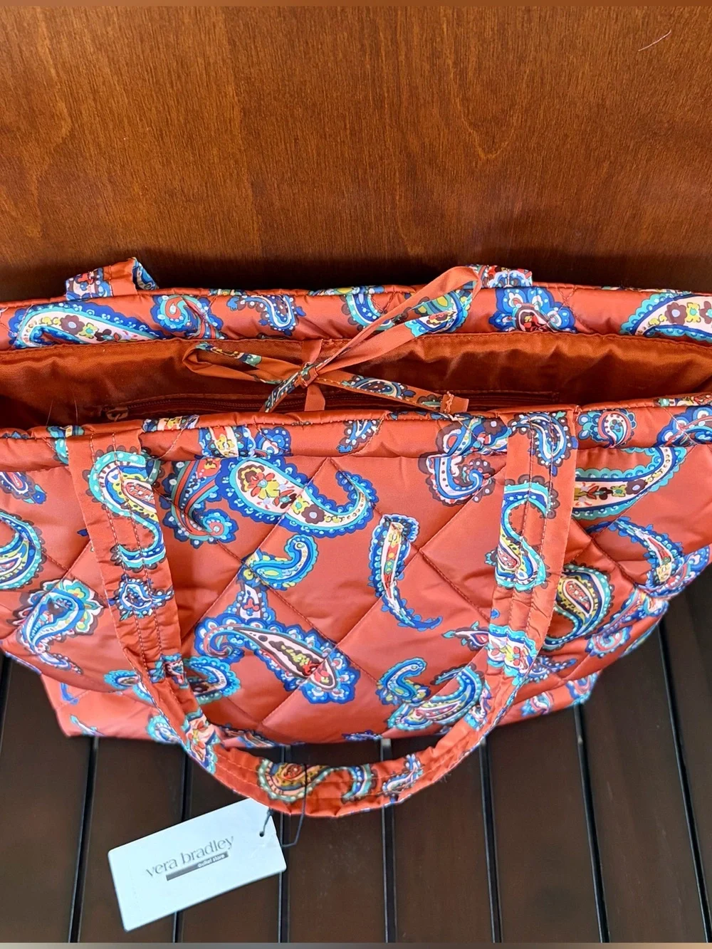 New Vera Bradley Orange Paisley Quilted Tote Bag